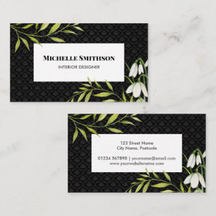 Carte De Visite Watercolor White Snowdrops et Laurel Damask