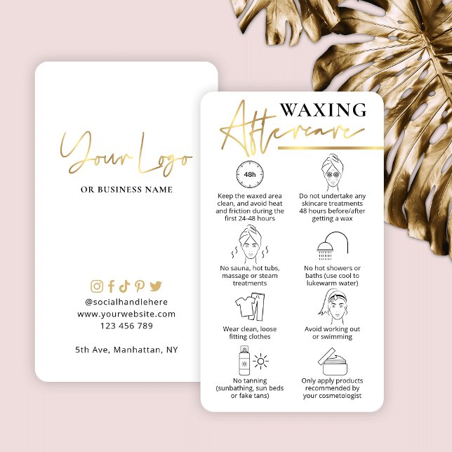 Carte De Visite Waxing After Care Guide Blanc & Gold Beauty Bar (Créateur téléchargé)