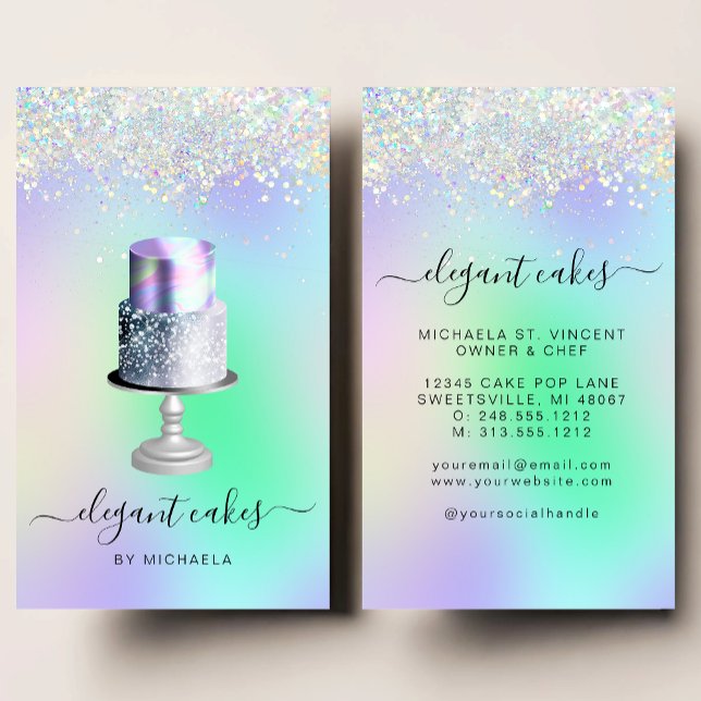 Carte De Visite Wedding Cake Holographic Glitter Bakery (Créateur téléchargé)
