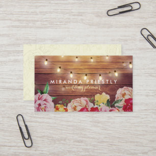 Carte De Visite Wedding planner à cordes florales en bois rustique