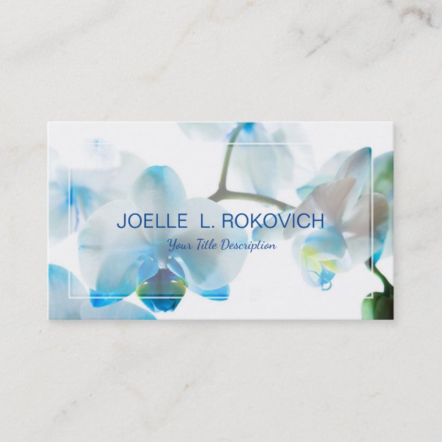 Carte De Visite Wedding planner bleu de fleuriste d'orchidées de (Devant)