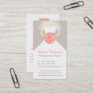 Carte de visite wedding planner corail, gris et bl