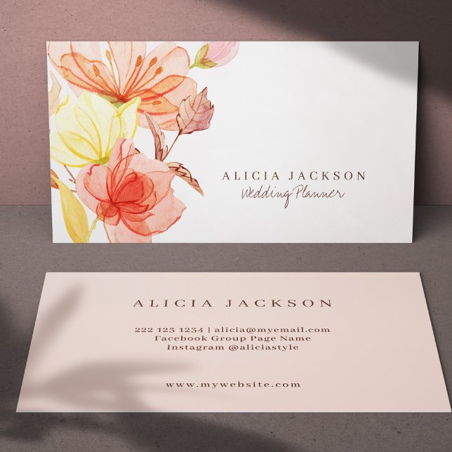 Carte De Visite Wedding planner d'aquarelle fleurie moderne (Créateur téléchargé)