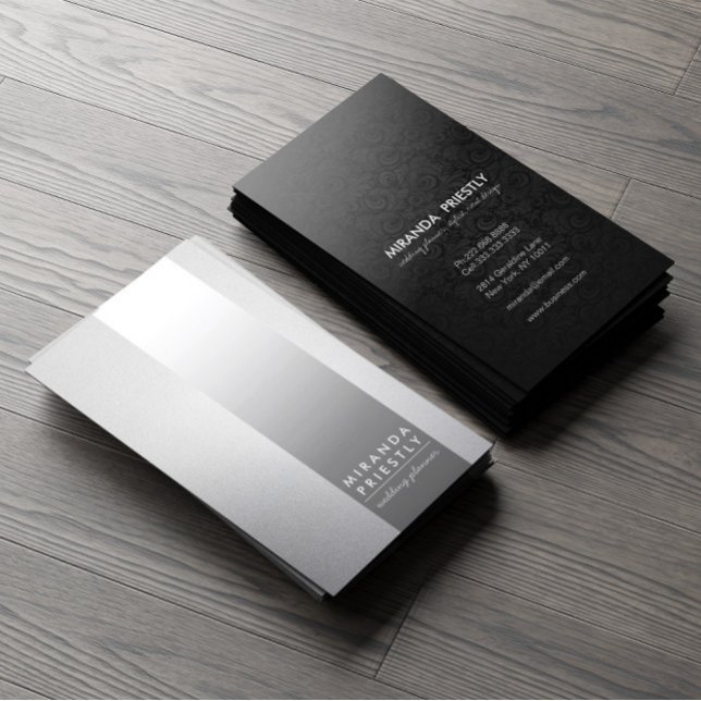 Carte De Visite Wedding planner de bande métallique en argent noir (Créateur téléchargé)