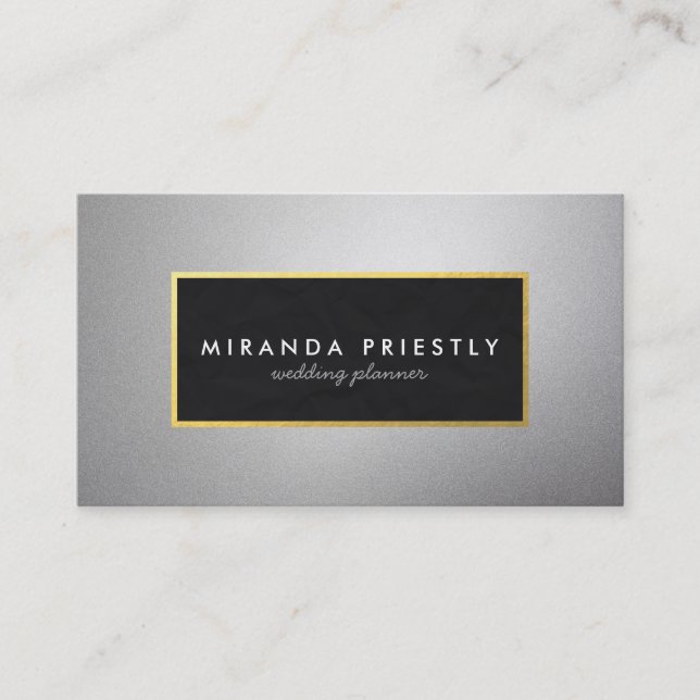 Carte De Visite Wedding planner de cadre moderne Black et Silver G (Devant)
