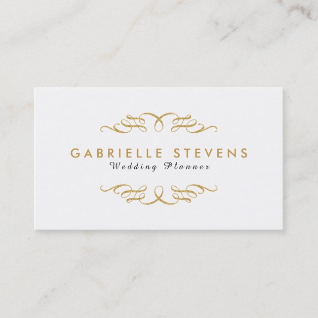 Carte De Visite Wedding planner de Parties scintillant blanc et or (Devant)