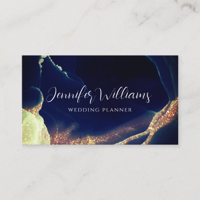 Carte De Visite Wedding planner de Parties scintillant d'or bleu m (Devant)
