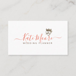 Carte De Visite Wedding planner de script Couronne Triple Hearts