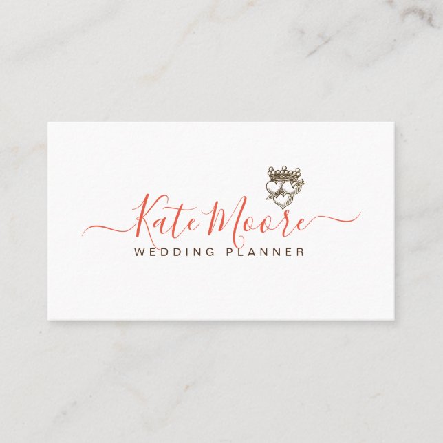 Carte De Visite Wedding planner de script Couronne Triple Hearts (Devant)
