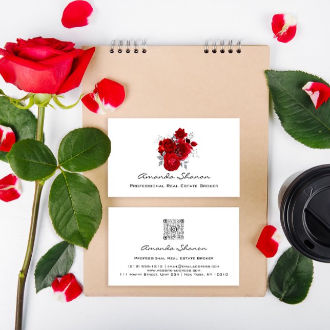 Carte De Visite Wedding planner d'événement Red Roses White Logo Q (Event Wedding Planner Red Roses White Logo QR CODE Business Card)