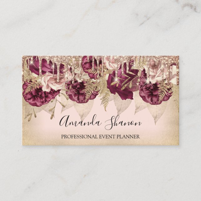Carte De Visite Wedding planner d'événement Roses flèches Lecteur  (Devant)