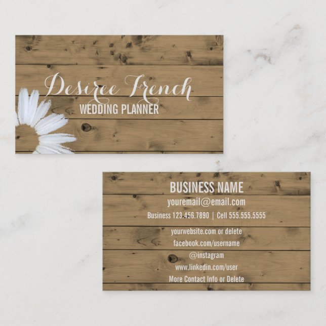 Carte De Visite Wedding planner en bois rustique social de (Devant / Derrière)