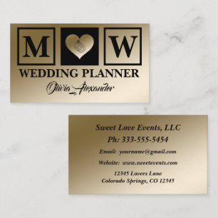 Carte de visite Wedding planner en or noir simple