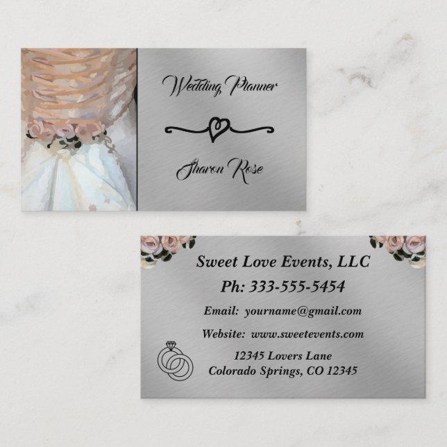 Carte de visite Wedding planner Floral & Argent (Devant / Derrière)