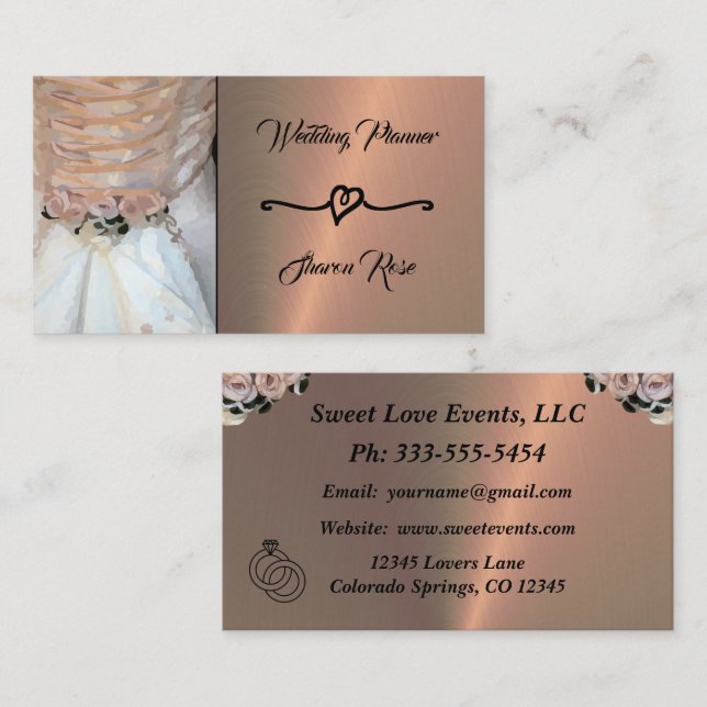 Carte de visite Wedding planner Floral & Cuivre (Devant / Derrière)