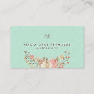 Carte De Visite Wedding planner floral Monogramme de menthe