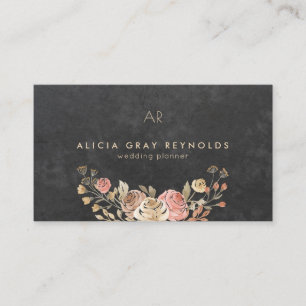 Carte De Visite Wedding planner floral noir Monogramme