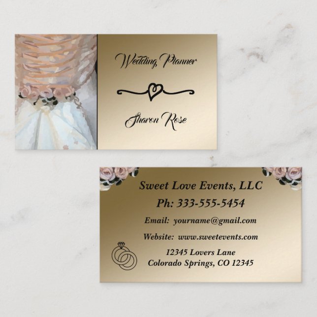 Carte de visite Wedding planner Floral & Or (Devant / Derrière)