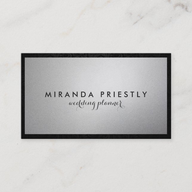 Carte De Visite Wedding planner moderne chic noir et argent (Devant)