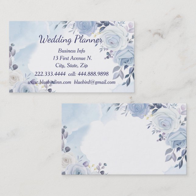 Carte De Visite Wedding planner Rose bleu aquarelle personnalisé (Devant / Derrière)
