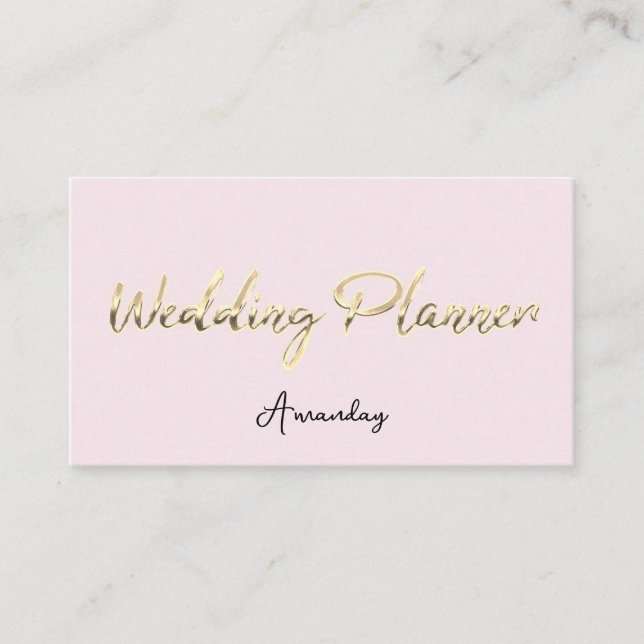 Carte De Visite Wedding planner Script Gold QR Code Logo rose (Devant)