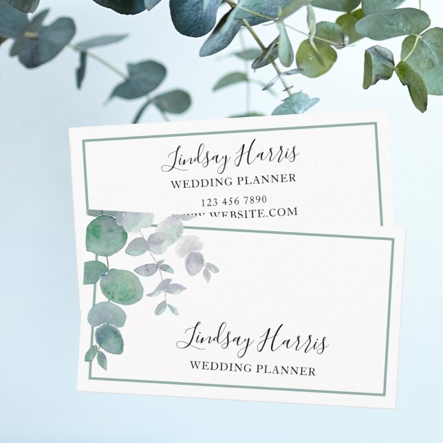 Carte De Visite Wedding planner vert moderne Eucalyptus (Créateur téléchargé)