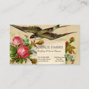 Carte De Visite Wedding planner Vintage Roses rouges Bluebird