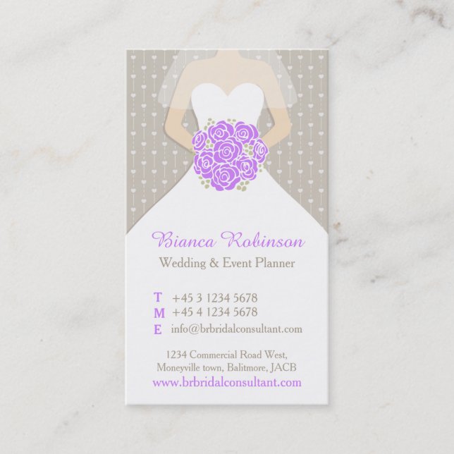 Carte de visite wedding planner violet, gris et bl (Devant)