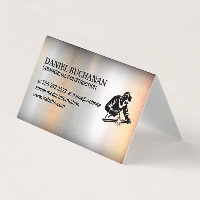 Carte De Visite Welder Working on Steel | Metallic Background (Devant)