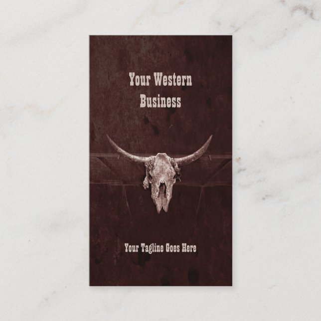 Carte De Visite Western Country Brown Rustique Cowboy Bull Skull (Devant)