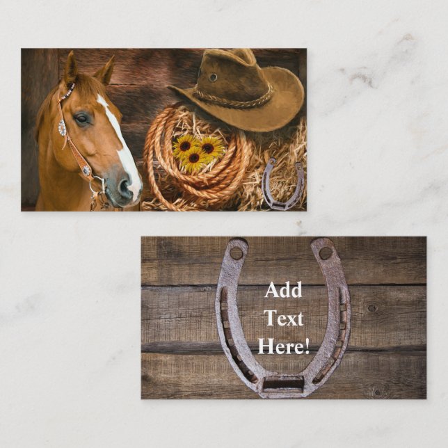 Carte De Visite Western Horse Cowboy Casquette Lasso Sunflowers (Devant / Derrière)