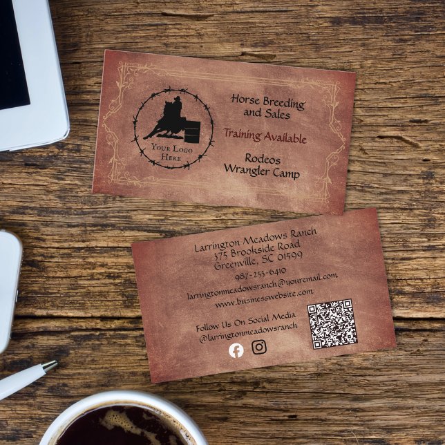 Carte De Visite Western Horse Ranch Votre Logo Code QR (Créateur téléchargé)