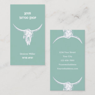 Carte De Visite Western Rustic Turquoise Tattoo Shop Bull Skull