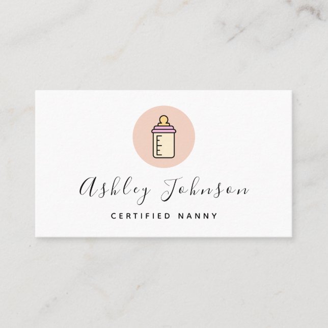 Carte De Visite Whimsical Baby Bottle Nanny Babysitter Soins pour  (Devant)