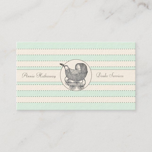 Carte De Visite Whimsical Baby Buggy Blue Green Birthing Services (Devant)