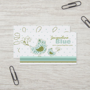 Carte De Visite Whimsical Blue Maman Et Bébé Oiseau Damask Fils