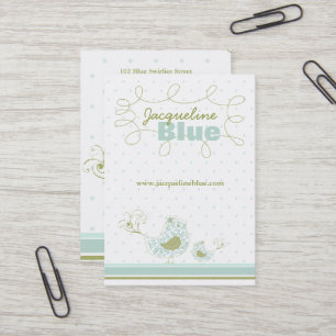 Carte De Visite Whimsical Blue Maman Et Bébé Oiseau Damask Fils