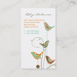 Carte De Visite Whimsical Colorful Oiseaux D'Été Et Les Tourbillon