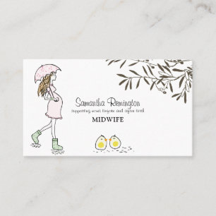 Carte De Visite Whimsical Illustrated Midwoman Doula Pregnant Mama