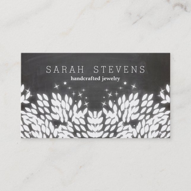 Carte De Visite Whimsical White feuilles noir tableau noir (Devant)