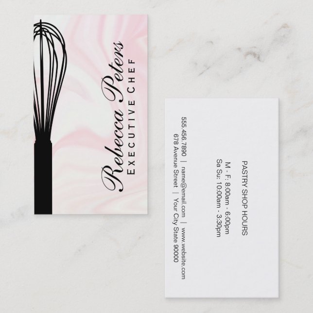 Carte De Visite Whisk | Arrière - plan en marbre rose (Devant / Derrière)