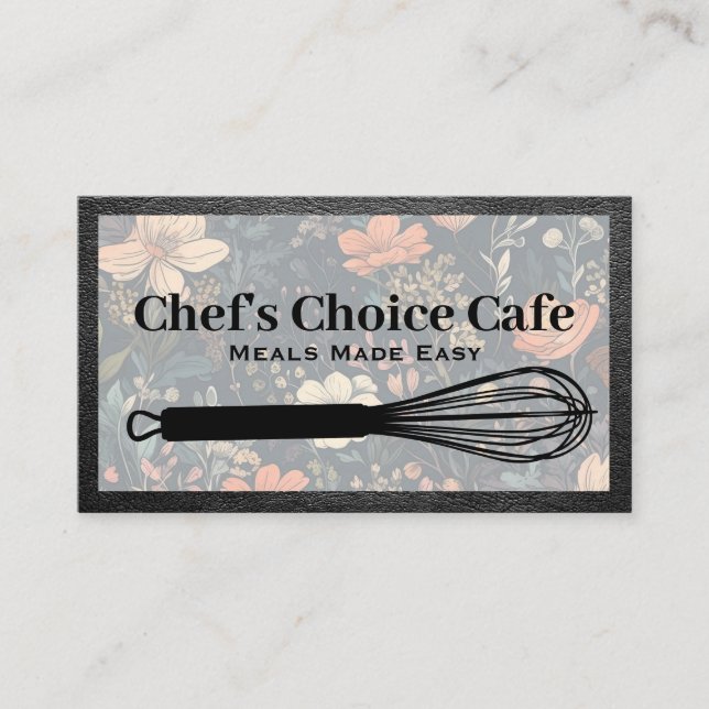 Carte De Visite Whisk de cuisine | Arrière - plan de fleurs (Devant)