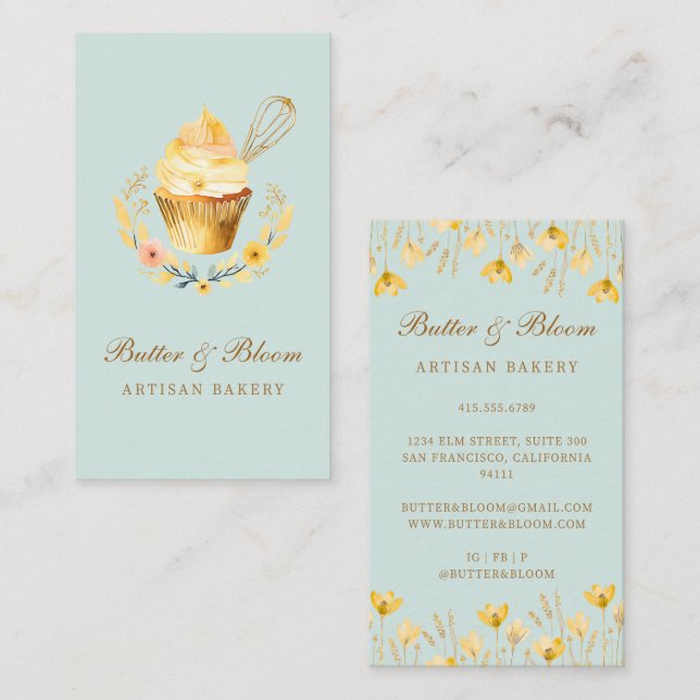 Carte De Visite Whisk d'or & Cupcake, boulangerie Chef traiteur (Devant / Derrière)