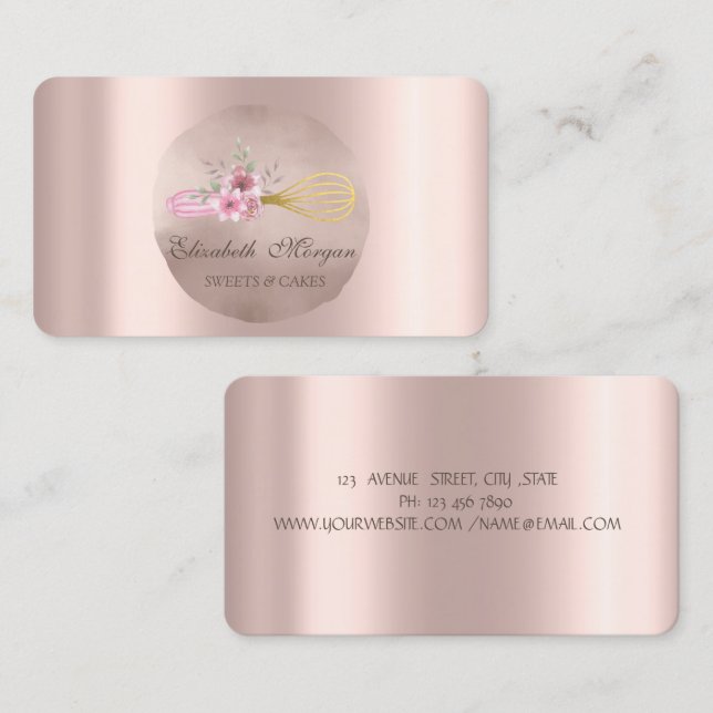 Carte De Visite Whisk Flowers Rose Gold Circle (Devant / Derrière)