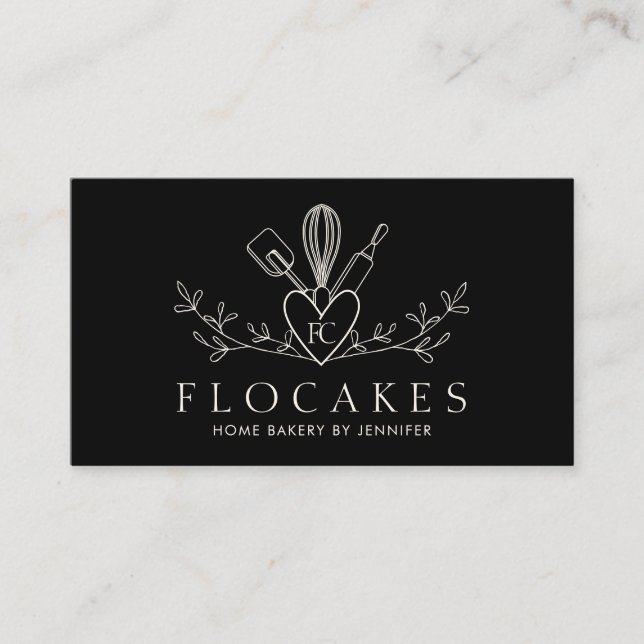 Carte De Visite Whisk noir Cuisine pâtisserie Chef boulangerie (Devant)