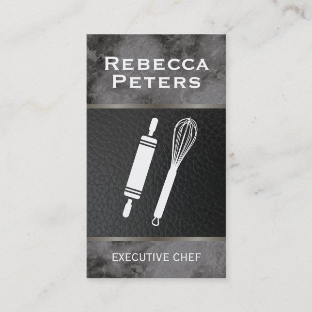 Carte De Visite Whisk Rolling Pin culinaire Master Marbre noir (Devant)