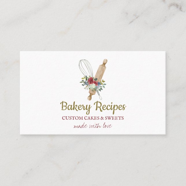 Carte De Visite Whisk Rolling Pin Maison fait boulangerie Chef (Devant)