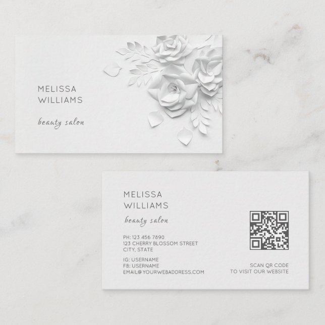 Carte De Visite White 3D Simple Flowers (Devant / Derrière)