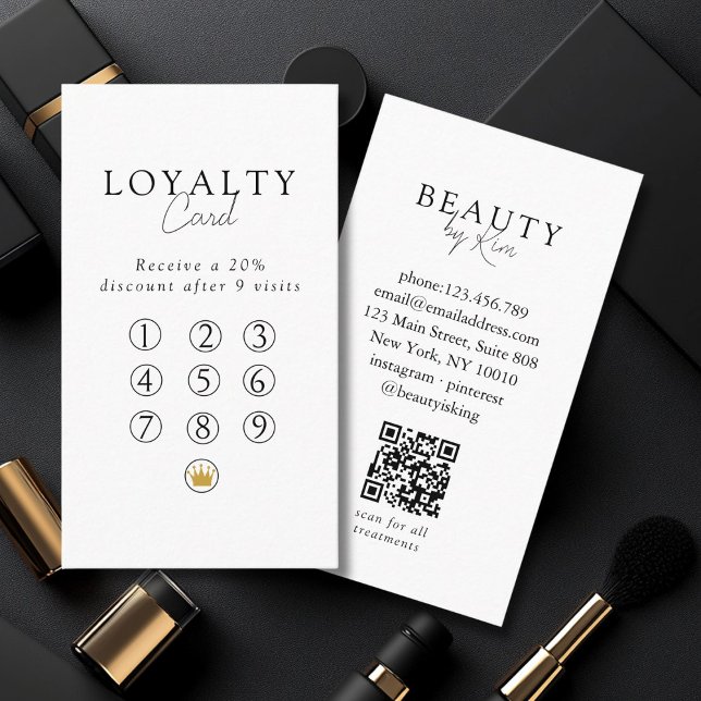 Carte De Visite  White & Black  Minimal Salon QR Code Loyalty (Custom White & Black Minimal Salon QR Code Loyalty Business Card)
