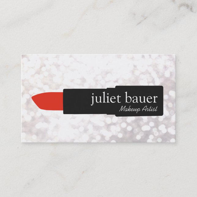 Carte De Visite White Bokeh maquillage Artiste Lipstick Logo Beaut (Devant)